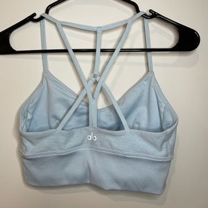 Alo yoga sports bra light blue, size small, v cut, light-medium support